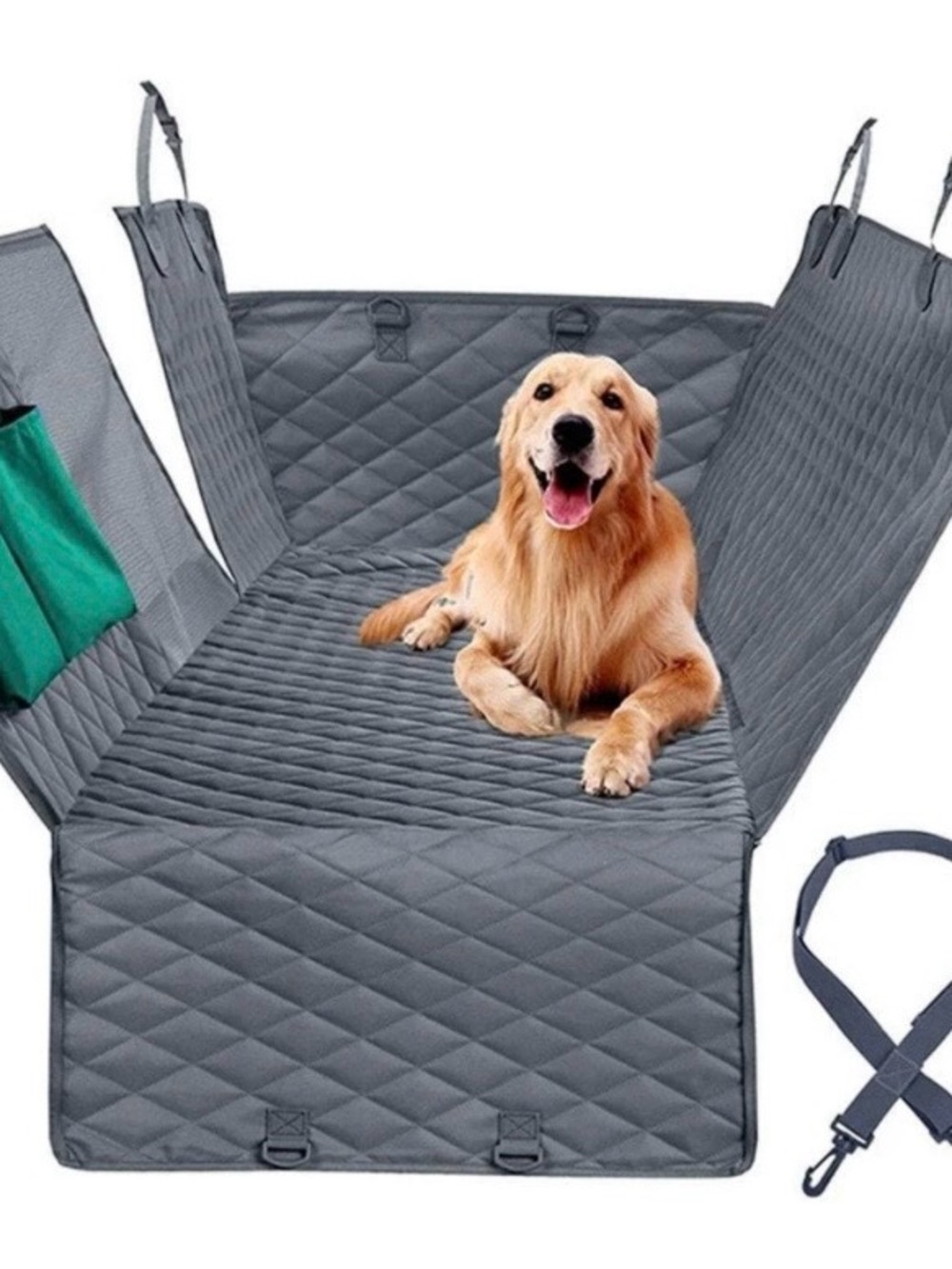 Gray Quilted Dog Car Seat Cover for Pets - Waterproof Backseat Protector